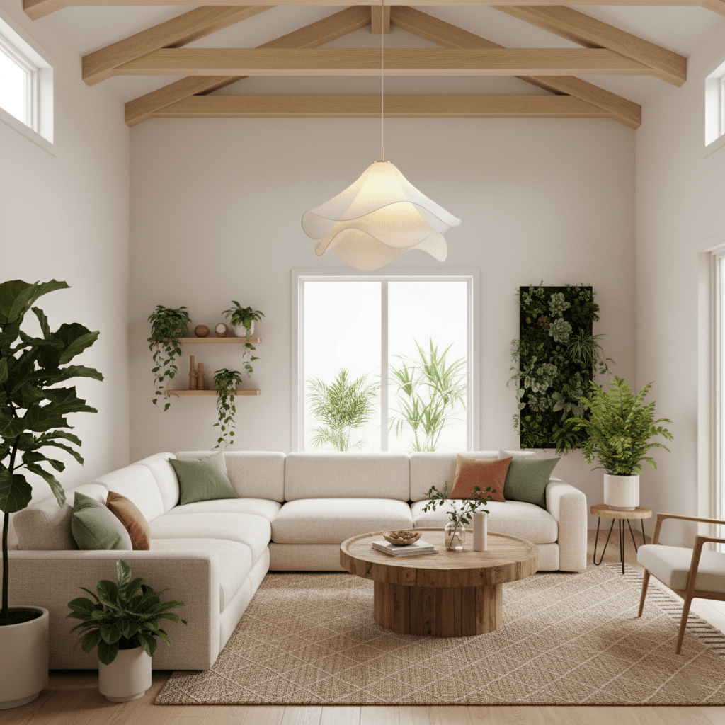 Fabric Pendant Light 23.6 in Diameter White Blooming Design Ceiling Dining Living Room Bedroom Hanging Lamp Adjustable Height | Thomler