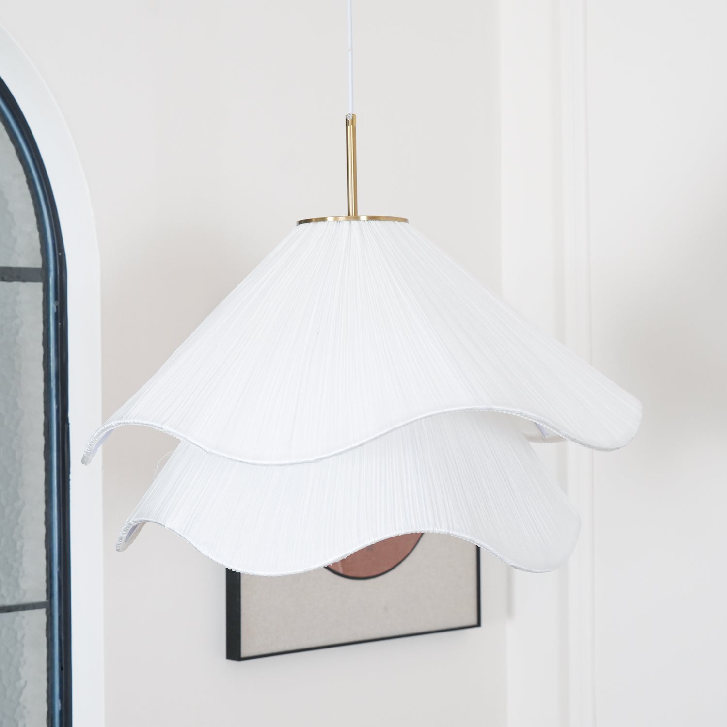 Fabric Pendant Light 23.6 in Diameter White Blooming Design Ceiling Dining Living Room Bedroom Hanging Lamp Adjustable Height | Thomler