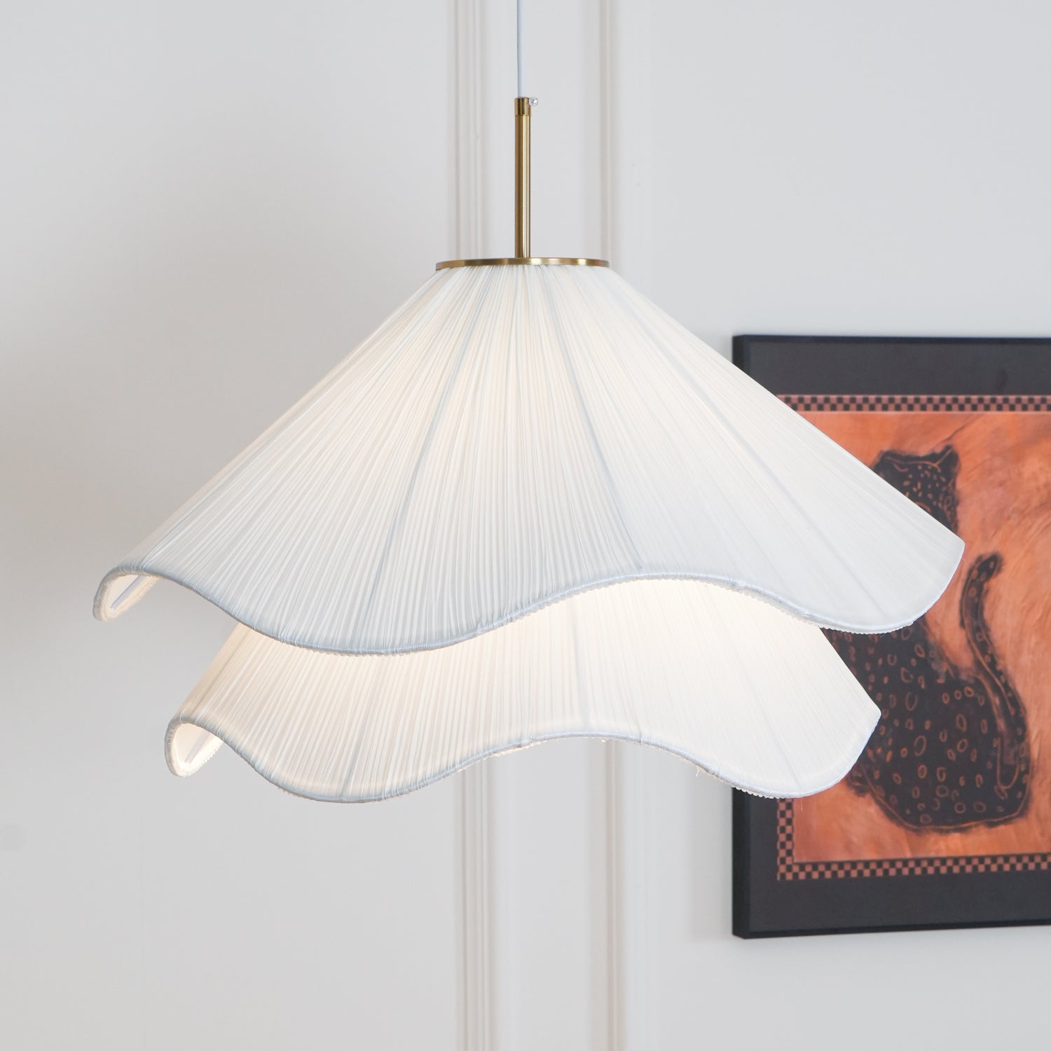 Fabric Pendant Light 23.6 in Diameter White Blooming Design Ceiling Dining Living Room Bedroom Hanging Lamp Adjustable Height | Thomler