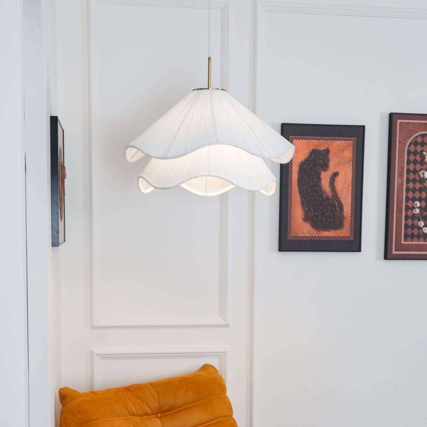 Fabric Pendant Light 23.6 in Diameter White Blooming Design Ceiling Dining Living Room Bedroom Hanging Lamp Adjustable Height | Thomler