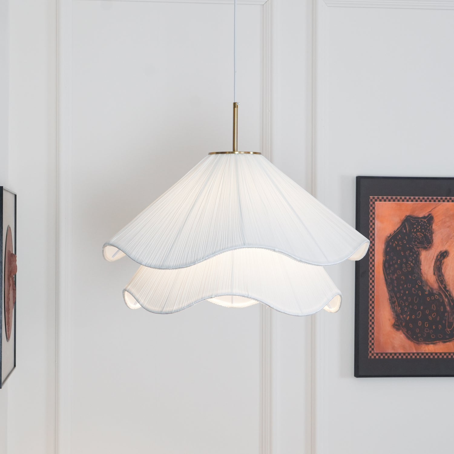 Fabric Pendant Light 23.6 in Diameter White Blooming Design Ceiling Dining Living Room Bedroom Hanging Lamp Adjustable Height | Thomler