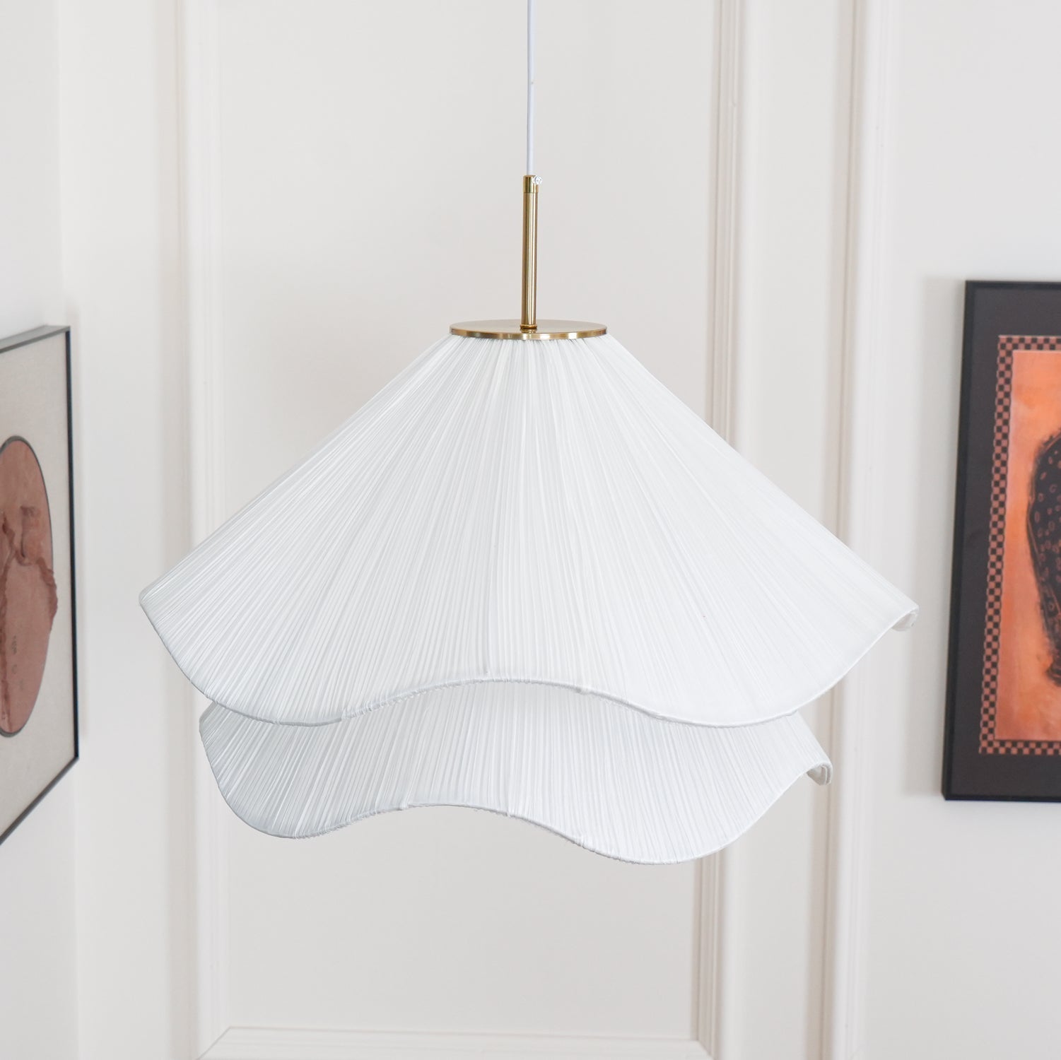 Fabric Pendant Light 23.6 in Diameter White Blooming Design Ceiling Dining Living Room Bedroom Hanging Lamp Adjustable Height | Thomler