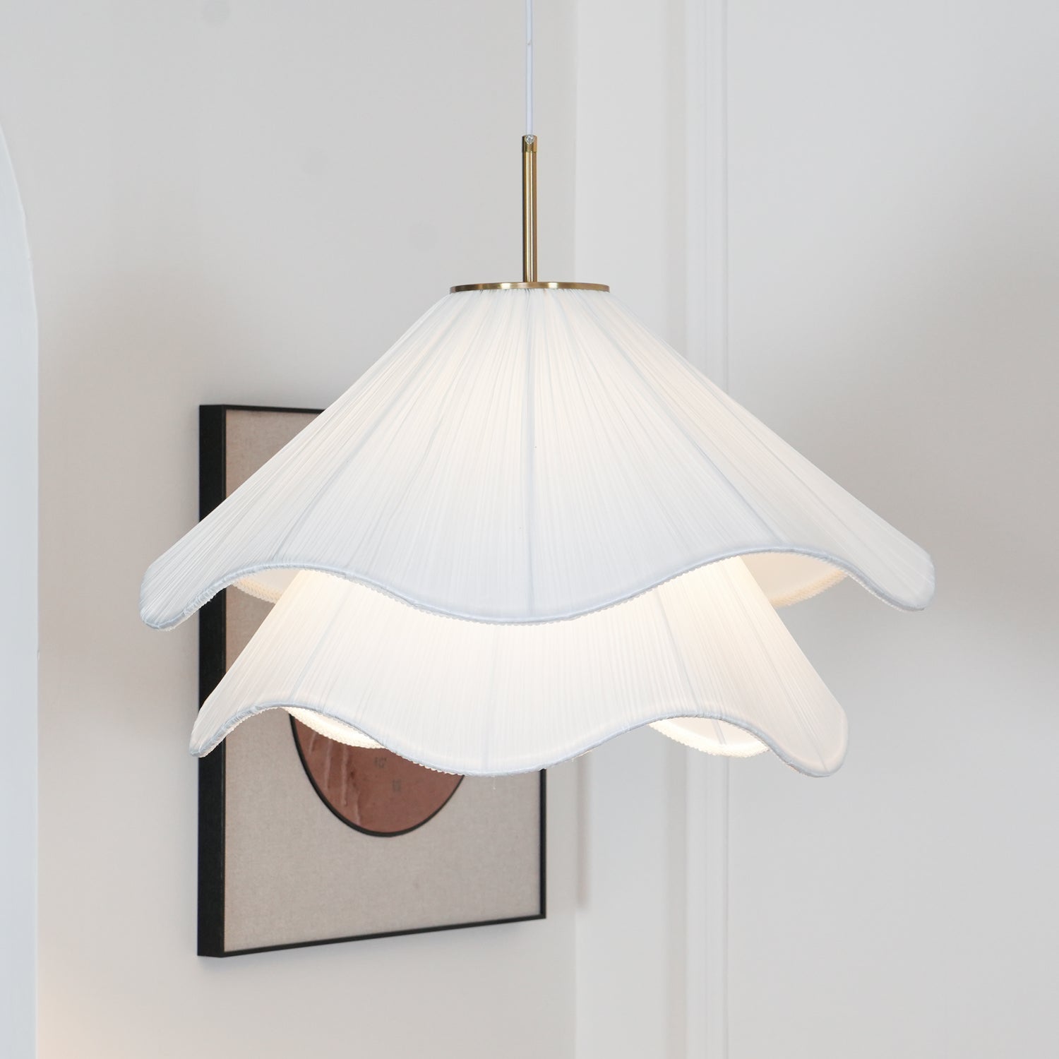 Fabric Pendant Light 23.6 in Diameter White Blooming Design Ceiling Dining Living Room Bedroom Hanging Lamp Adjustable Height | Thomler