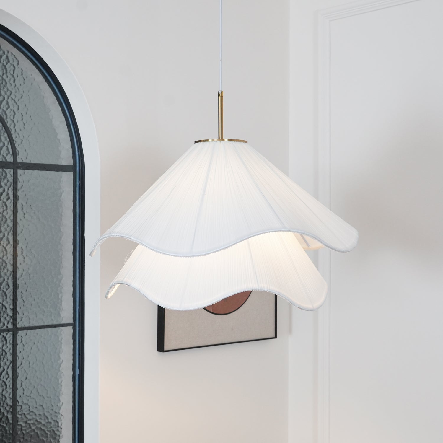 Fabric Pendant Light 23.6 in Diameter White Blooming Design Ceiling Dining Living Room Bedroom Hanging Lamp Adjustable Height | Thomler