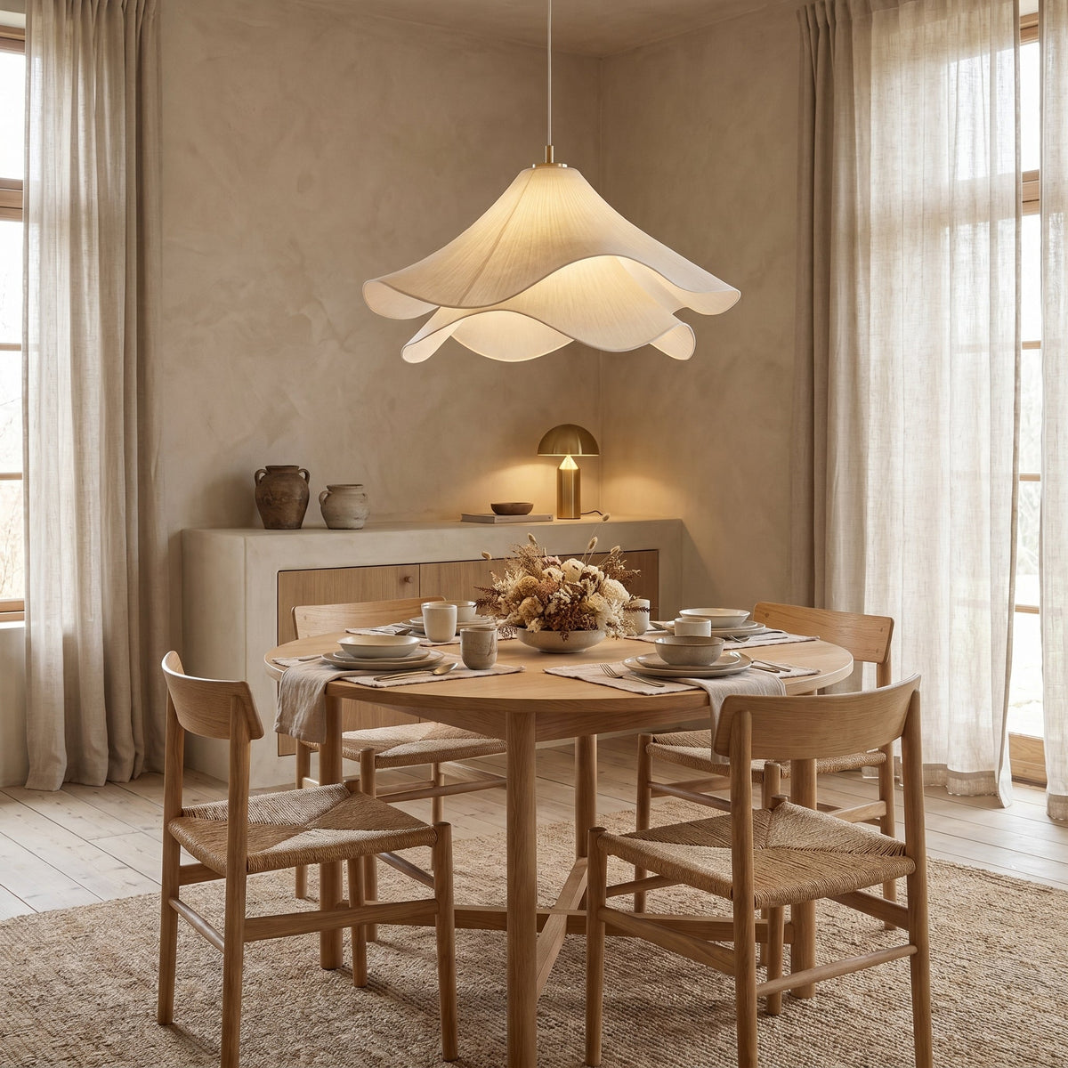 Layered Fabric Flower Pendant Light Fixture – Adjustable Modern Hanging Lamp for Dining Room & Bar – Metal Frame E26/E27 Socket | Thomler