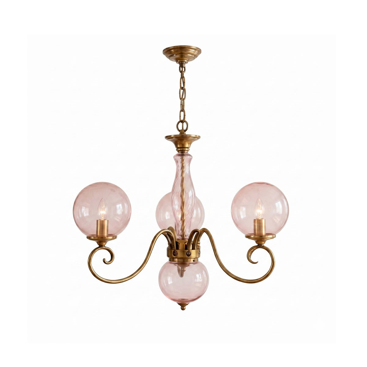 Handcrafted Glass Globe Chandelier with Aged Brass Frame – Multi-Arm Mid-Century Statement Light Fixture | Thomler