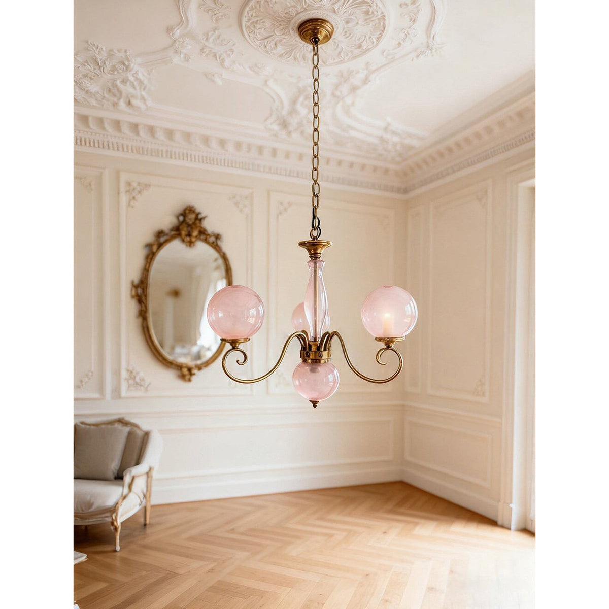 Handcrafted Glass Globe Chandelier with Aged Brass Frame – Multi-Arm Mid-Century Statement Light Fixture | Thomler