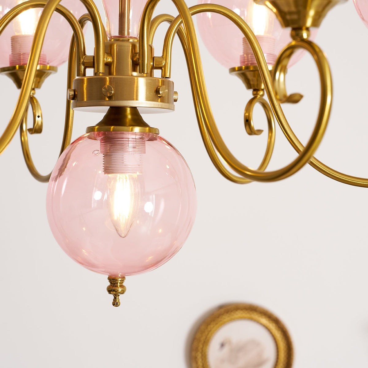 Handcrafted Glass Globe Chandelier with Aged Brass Frame – Multi-Arm Mid-Century Statement Light Fixture | Thomler