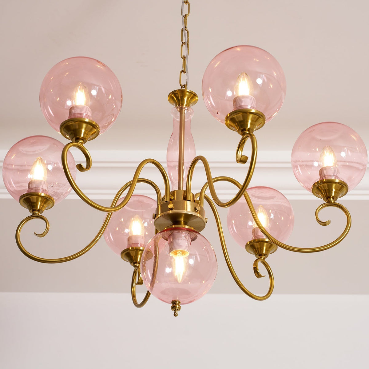 Handcrafted Glass Globe Chandelier with Aged Brass Frame – Multi-Arm Mid-Century Statement Light Fixture | Thomler