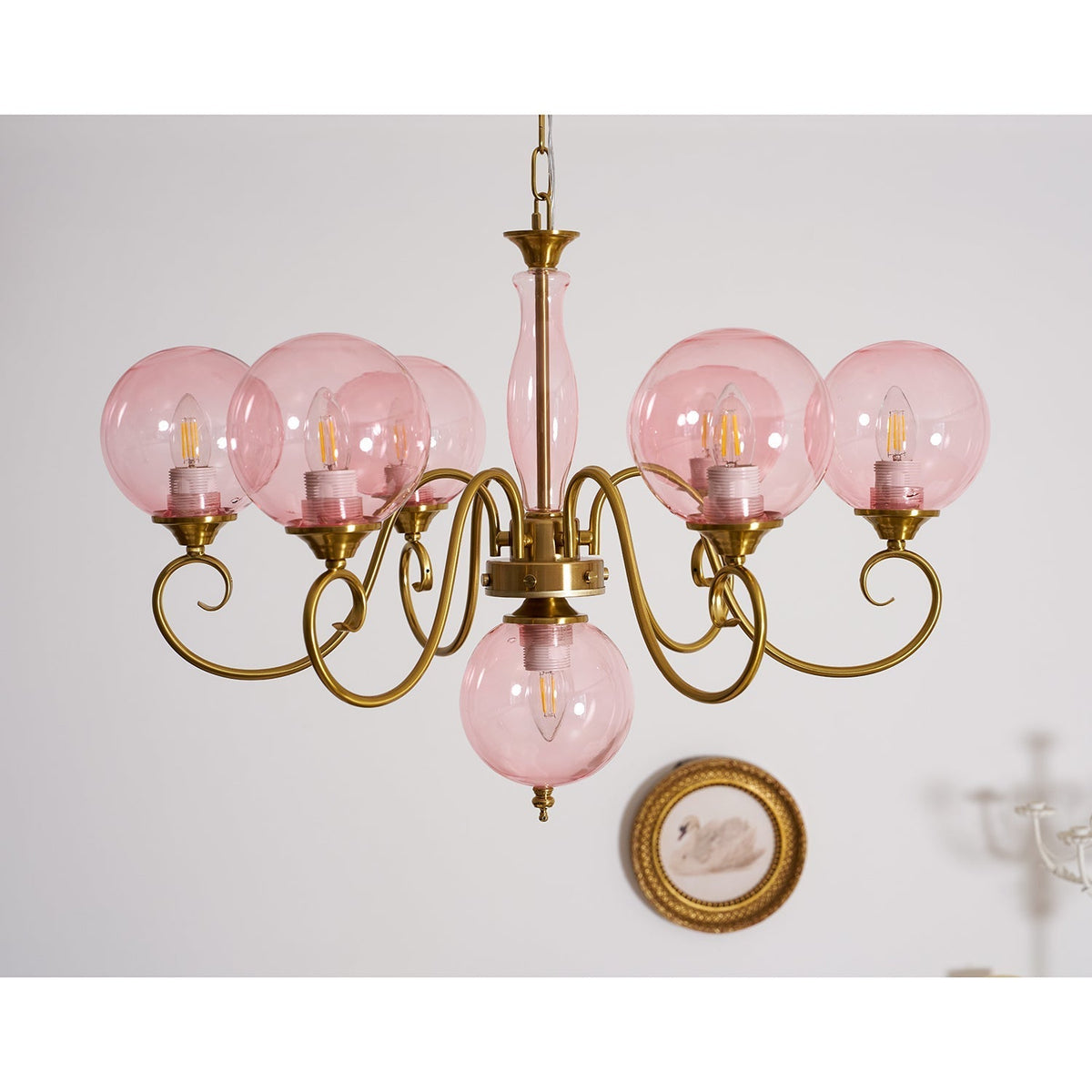 Handcrafted Glass Globe Chandelier with Aged Brass Frame – Multi-Arm Mid-Century Statement Light Fixture | Thomler