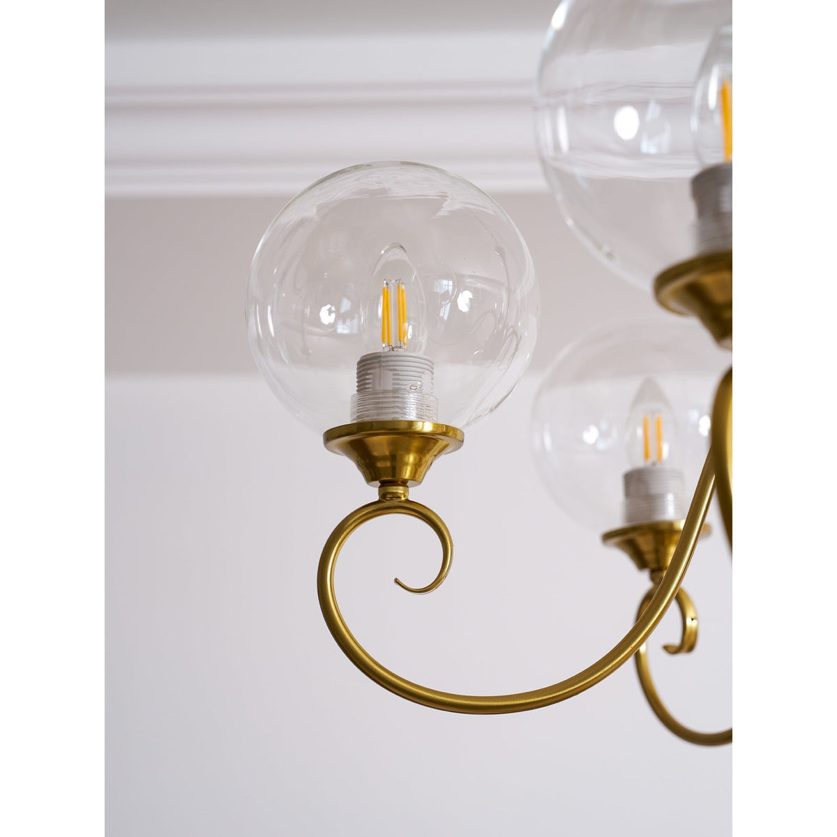 Handcrafted Glass Globe Chandelier with Aged Brass Frame – Multi-Arm Mid-Century Statement Light Fixture | Thomler