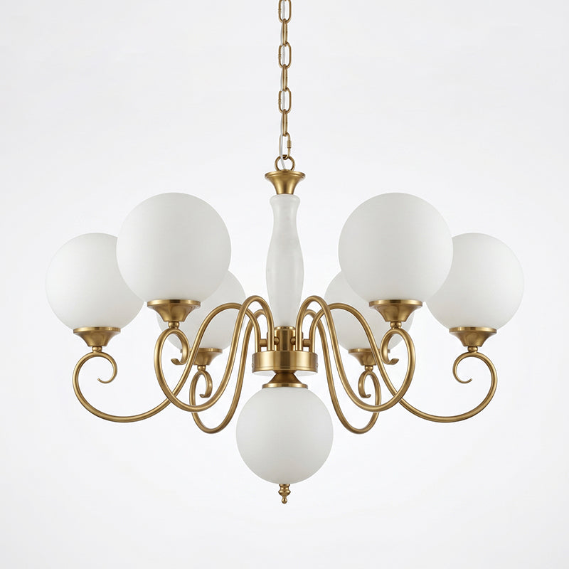 Handcrafted Glass Globe Chandelier with Aged Brass Frame – Multi-Arm Mid-Century Statement Light Fixture | Thomler