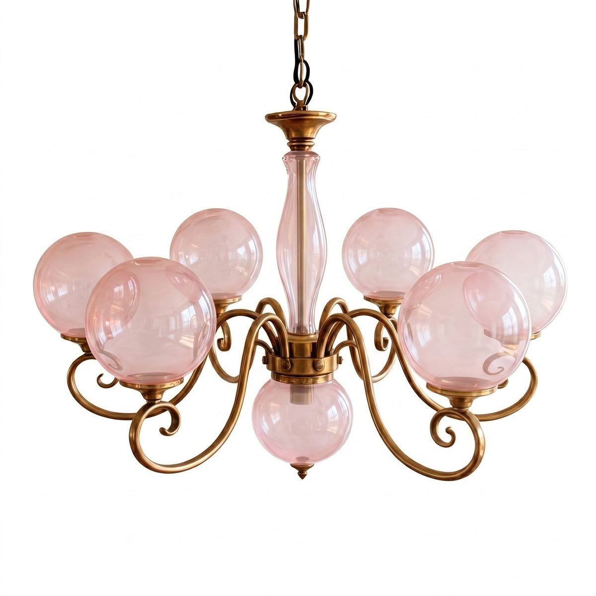 Handcrafted Glass Globe Chandelier with Aged Brass Frame – Multi-Arm Mid-Century Statement Light Fixture | Thomler