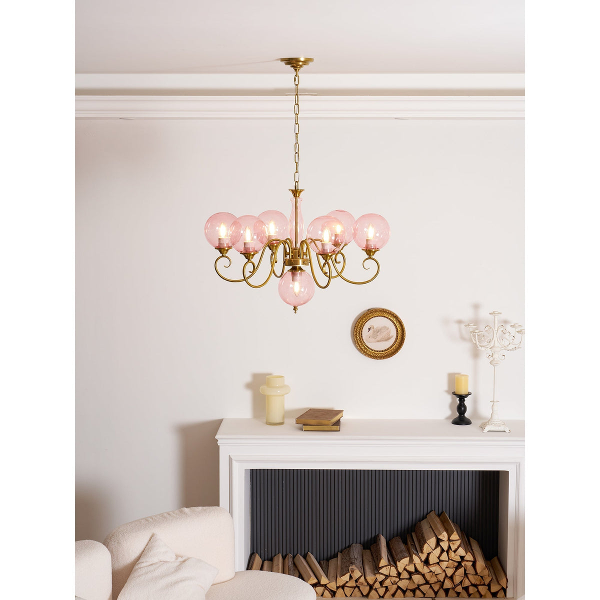 Handcrafted Glass Globe Chandelier with Aged Brass Frame – Multi-Arm Mid-Century Statement Light Fixture | Thomler