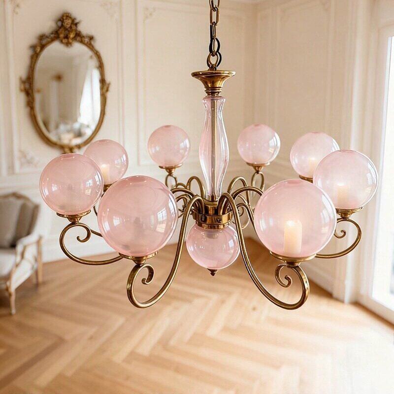 Handcrafted Glass Globe Chandelier with Aged Brass Frame – Multi-Arm Mid-Century Statement Light Fixture | Thomler