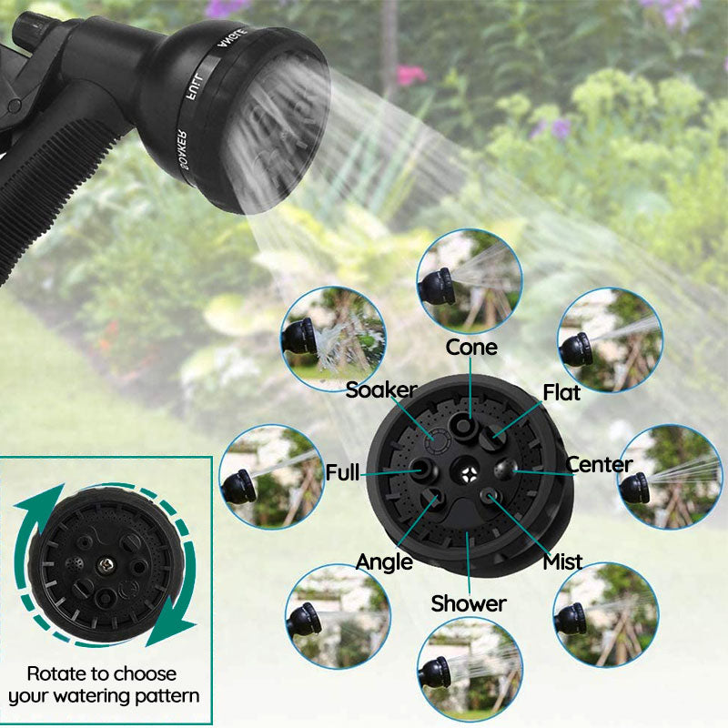 Flexible Garden Hose with 8-Pattern Spray Nozzle – Lightweight, Kink-Resistant & Self-Draining for Lawn Watering, Car Washing & Outdoor | Thomler