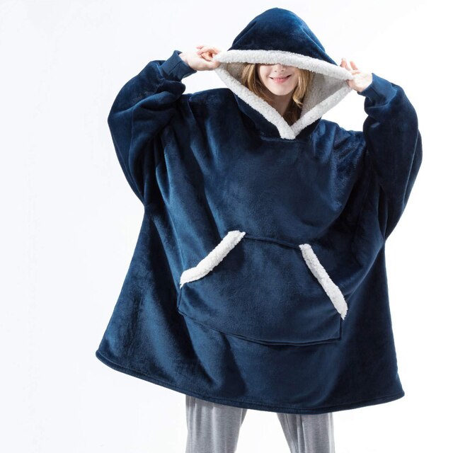 Oversized Sherpa Fleece Wearable Blanket Hoodie – Plush Reversible Pullover for Relaxing & Lounging | Thomler