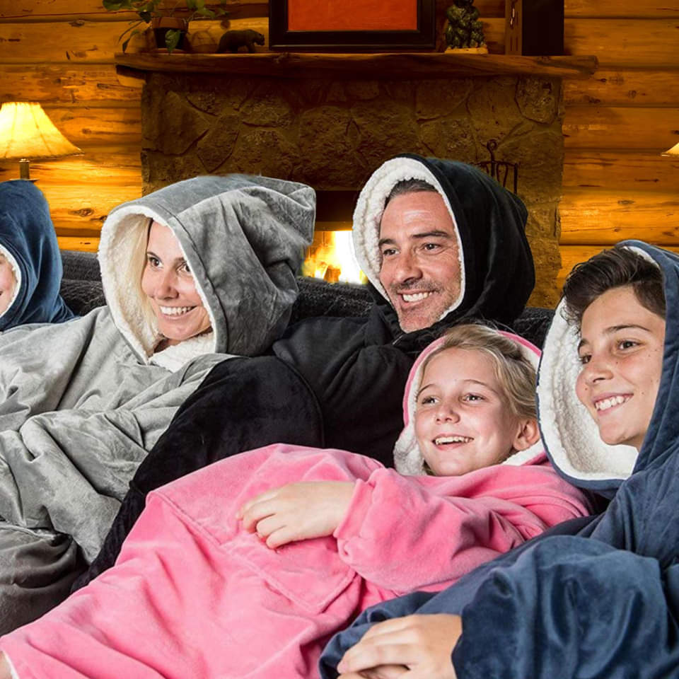 Oversized Sherpa Fleece Wearable Blanket Hoodie – Plush Reversible Pullover for Relaxing & Lounging | Thomler