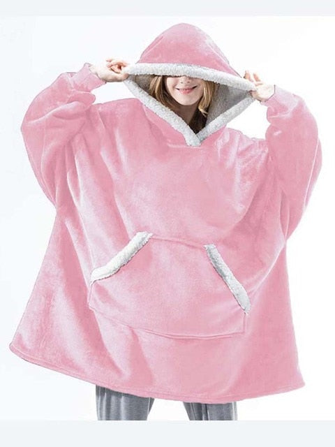 Oversized Sherpa Fleece Wearable Blanket Hoodie – Plush Reversible Pullover for Relaxing & Lounging | Thomler