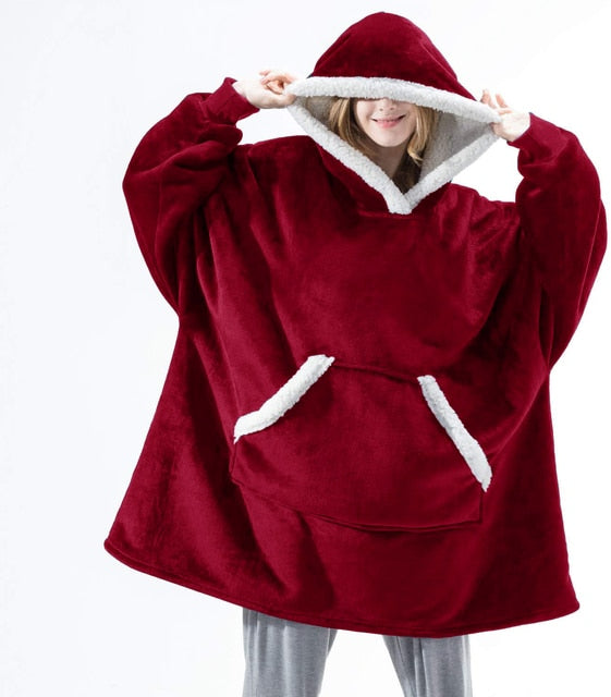Oversized Sherpa Fleece Wearable Blanket Hoodie – Plush Reversible Pullover for Relaxing & Lounging | Thomler
