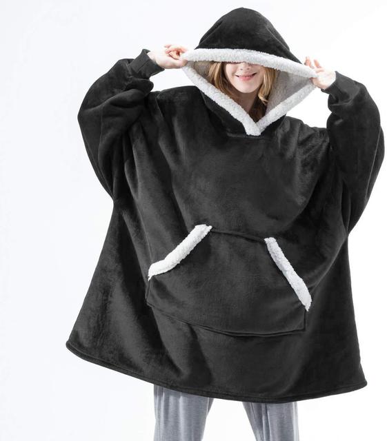 Oversized Sherpa Fleece Wearable Blanket Hoodie – Plush Reversible Pullover for Relaxing & Lounging | Thomler