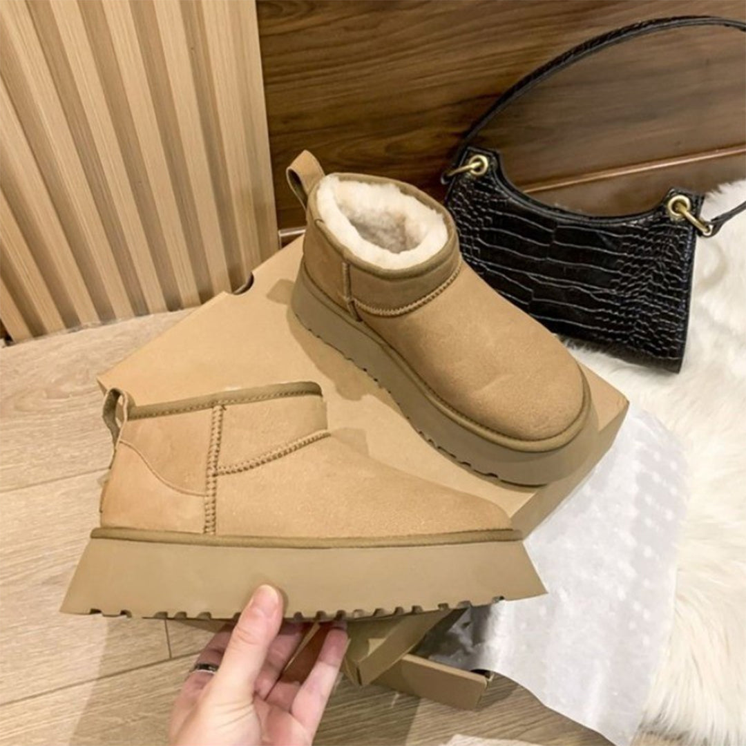 Women's Ankle Boots with Genuine Sheepskin Lining – Suede Leather Winter Footwear for Cold Weather | Thomler