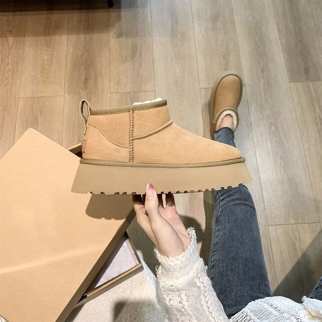 Women's Ankle Boots with Genuine Sheepskin Lining – Suede Leather Winter Footwear for Cold Weather | Thomler