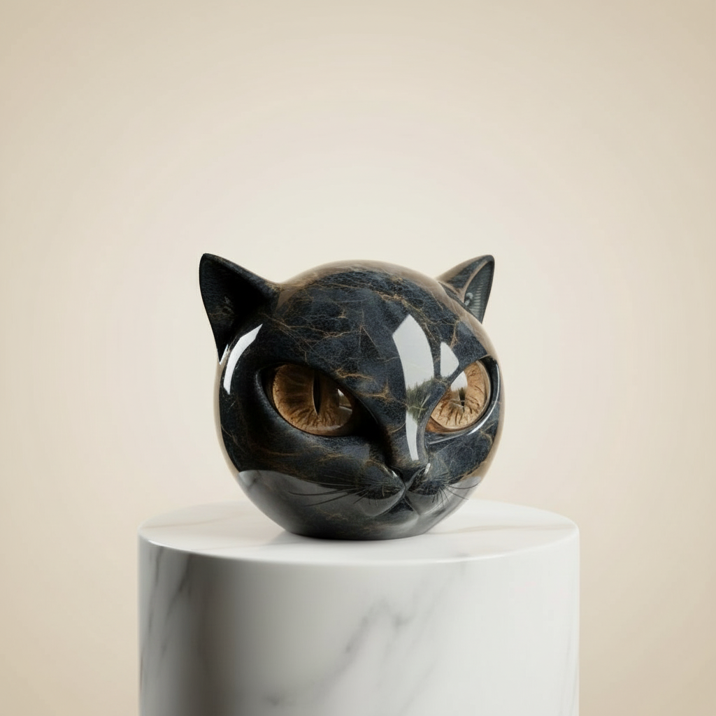Glossy Resin Feline Figurine with Mesmerizing Gaze – Decorative Cat Statue for Desk, Shelf & Living Room Display – Modern Animal Sculpture A | Thomler