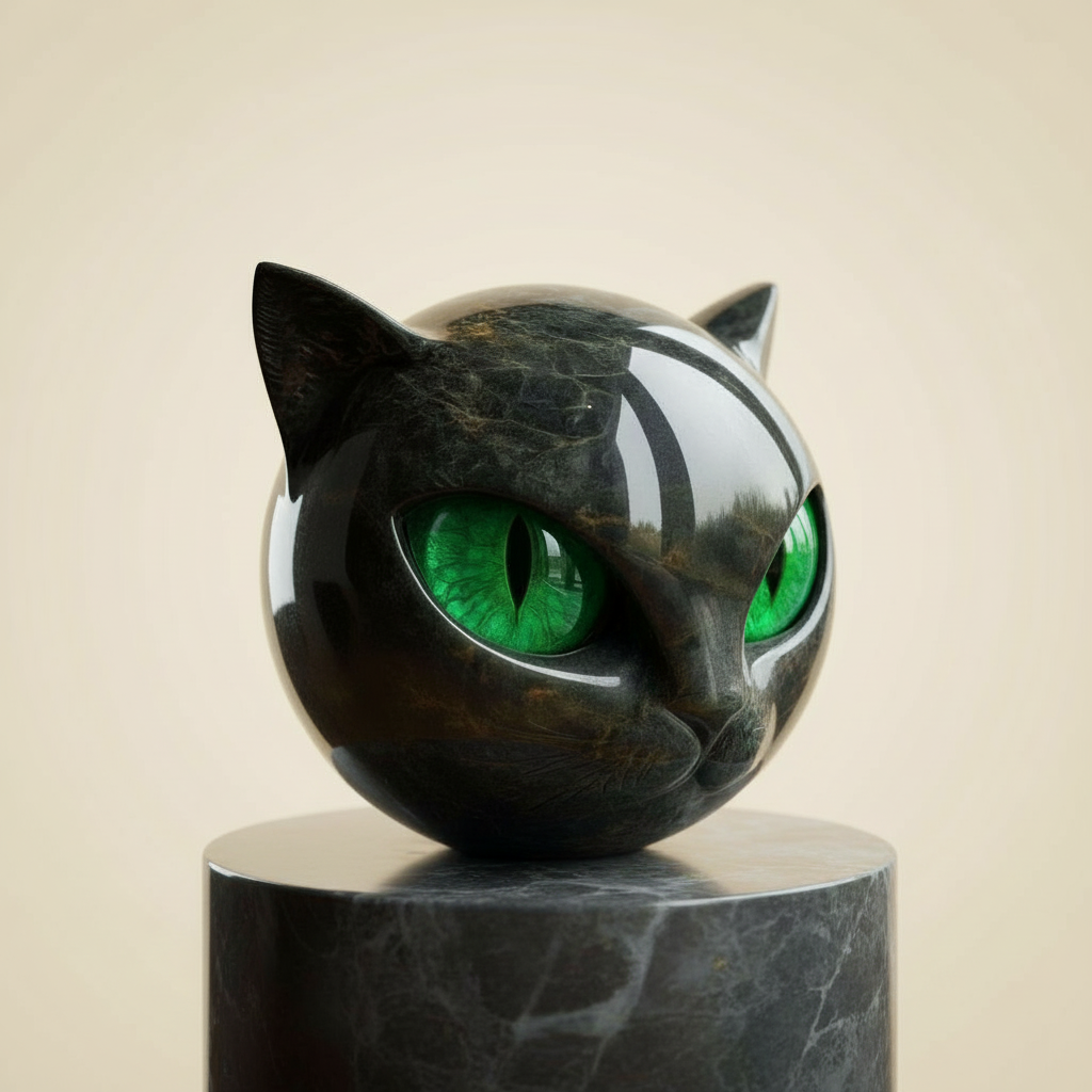 Glossy Resin Feline Figurine with Mesmerizing Gaze – Decorative Cat Statue for Desk, Shelf & Living Room Display – Modern Animal Sculpture A | Thomler