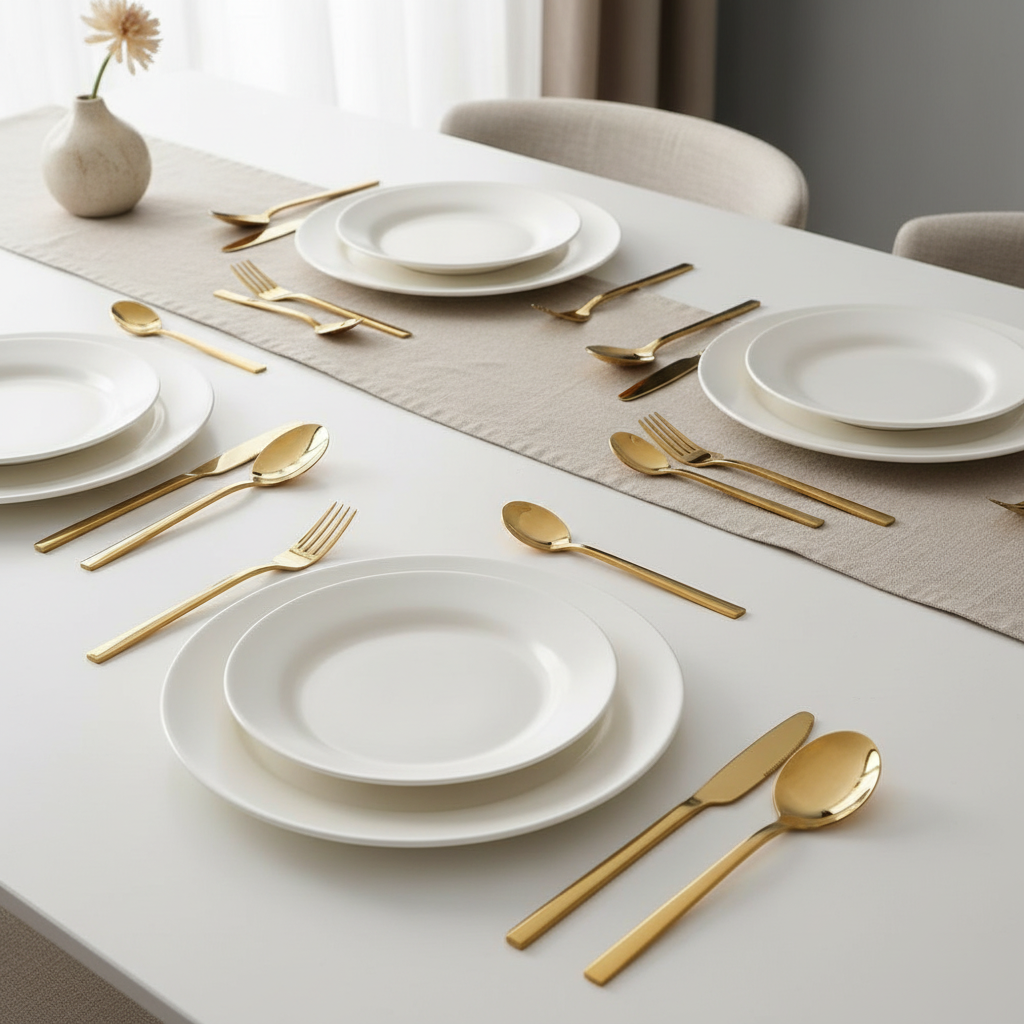 Cutlery Set 30 Piece 18/10 Stainless Steel Gold Dining Table Flatware Service For 6 Dishwasher Safe Modern Utensils | Thomler