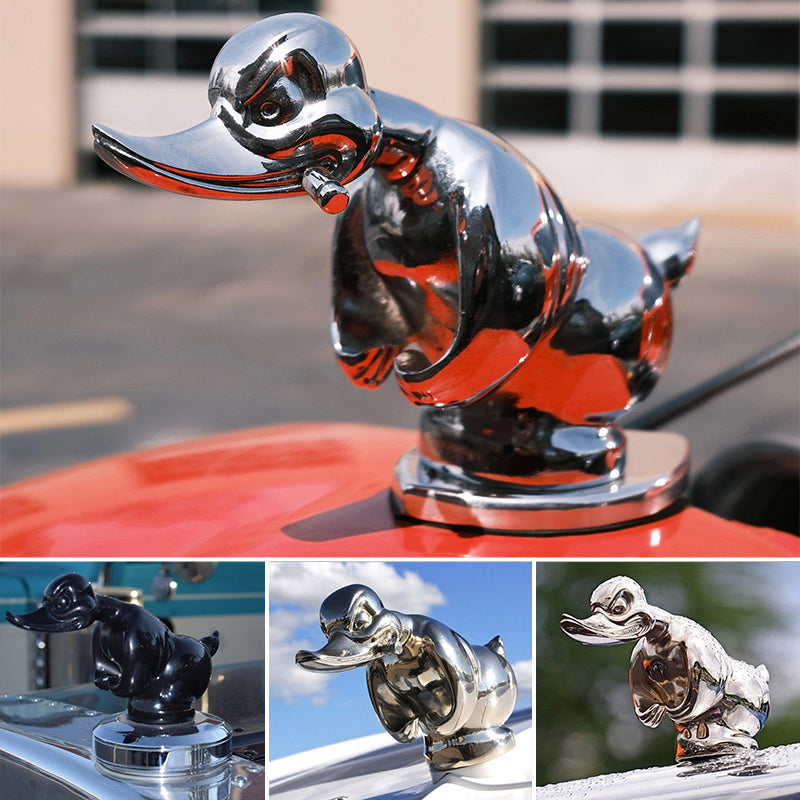 Chrome Duck Radiator Ornament – Classic Car Accent Figurine for Grille or Desktop Display – Silver & Black Finish | Thomler