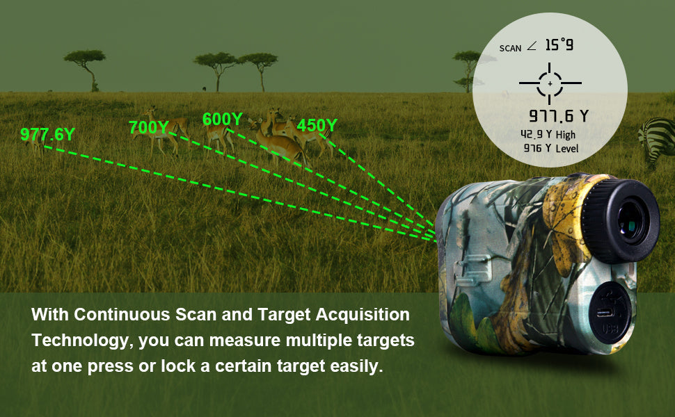 Laser Distance Meter for Outdoor Sports – 1094 Yard Precision Optic with 7 Measurement Modes, Rechargeable Battery & Angle Compensation | Thomler