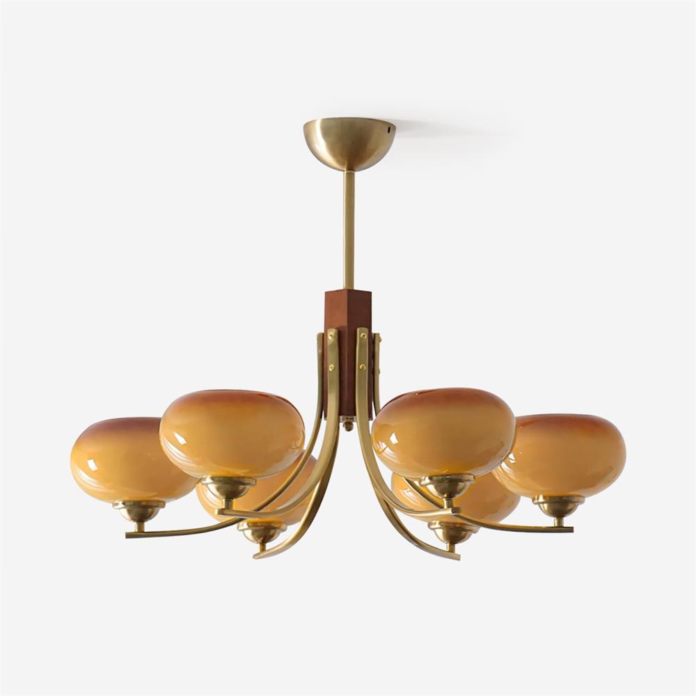Amber Globe Multi-Light Ceiling Fixture with Walnut Accents – Modern Suspended Orb Lighting for Dining Room & Entryway | Thomler