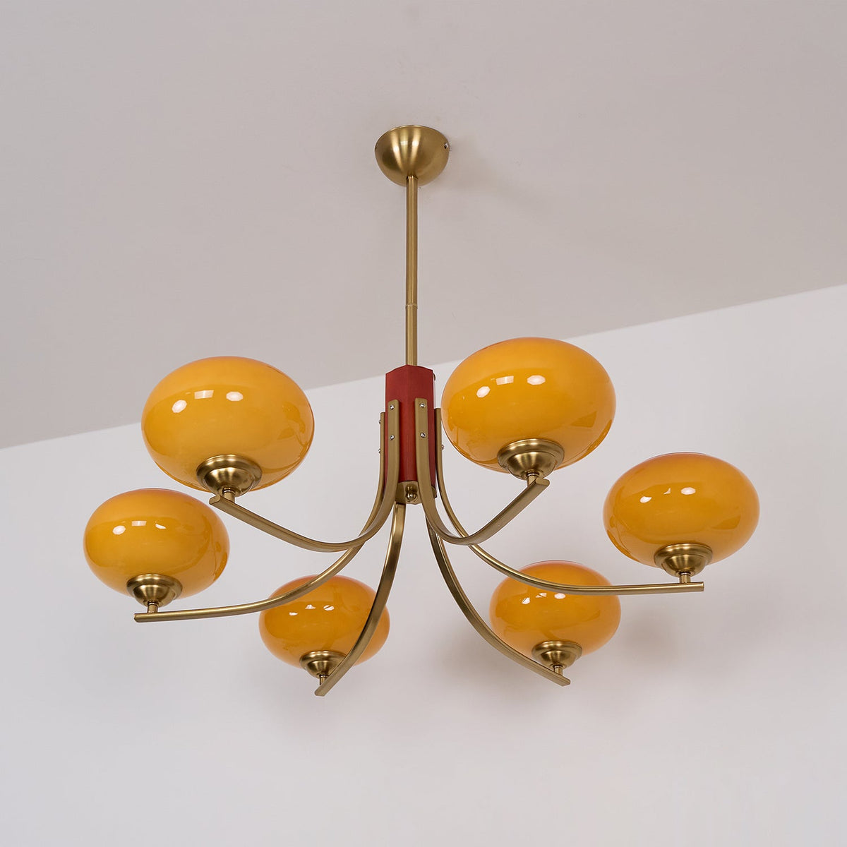 Amber Globe Multi-Light Ceiling Fixture with Walnut Accents – Modern Suspended Orb Lighting for Dining Room & Entryway | Thomler