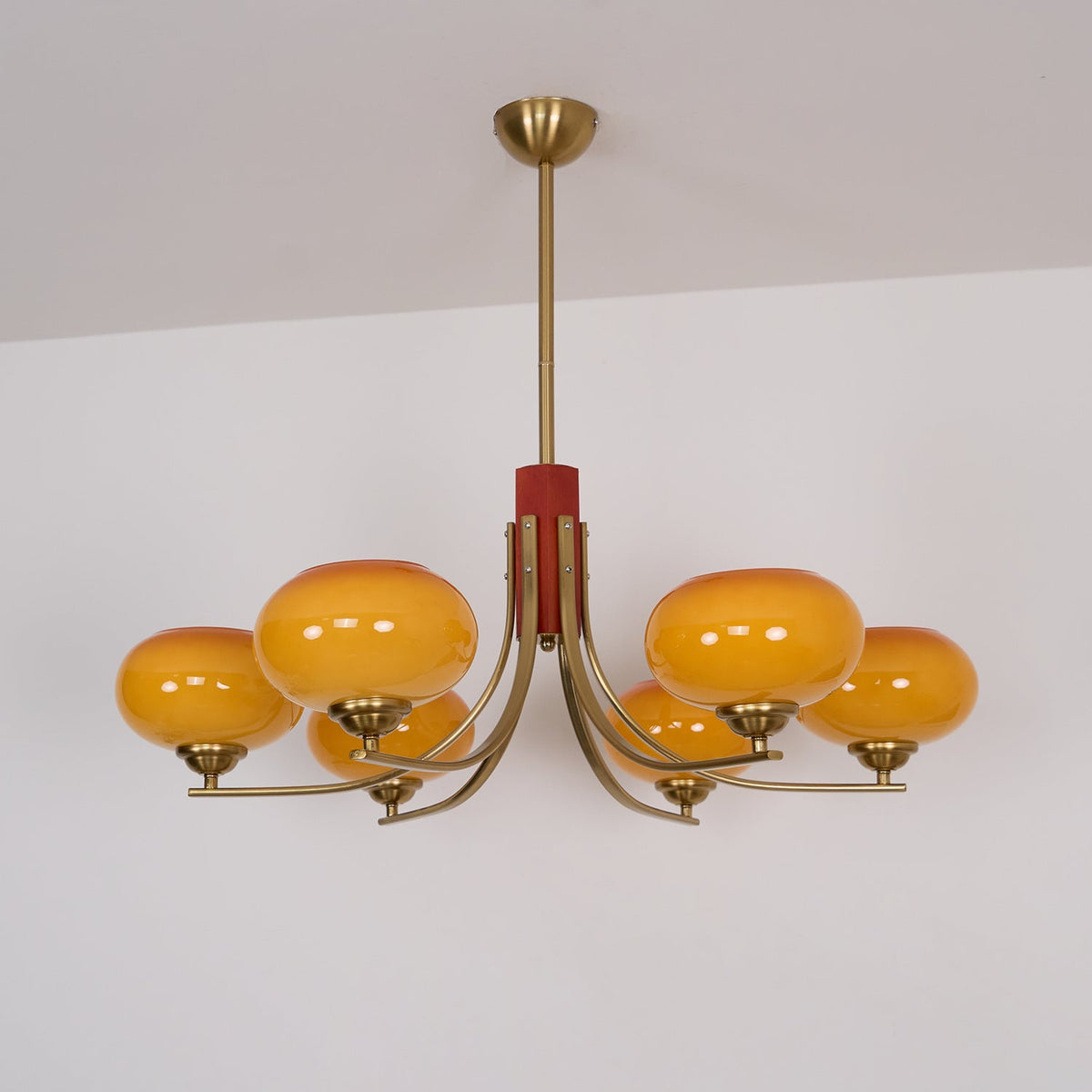 Amber Globe Multi-Light Ceiling Fixture with Walnut Accents – Modern Suspended Orb Lighting for Dining Room & Entryway | Thomler