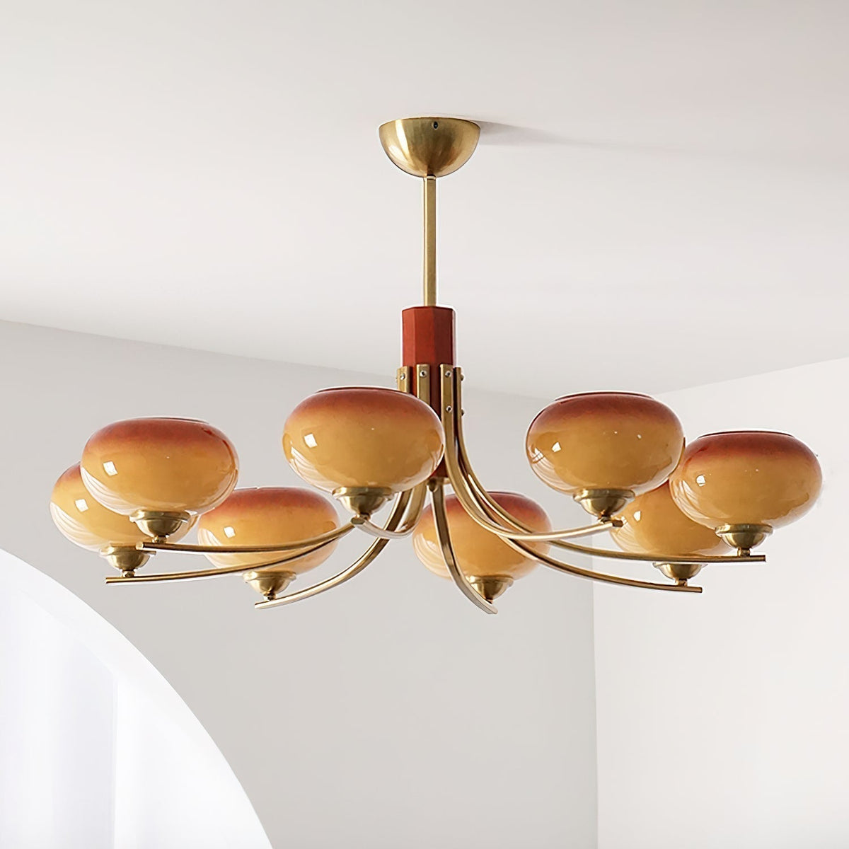 Amber Globe Multi-Light Ceiling Fixture with Walnut Accents – Modern Suspended Orb Lighting for Dining Room & Entryway | Thomler