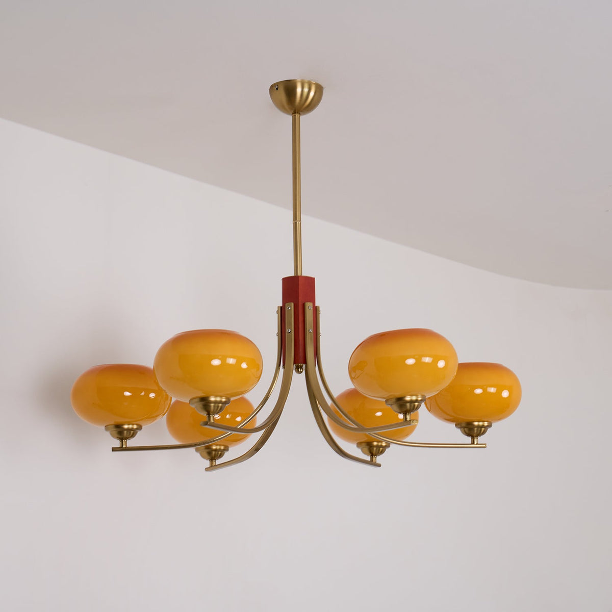 Amber Globe Multi-Light Ceiling Fixture with Walnut Accents – Modern Suspended Orb Lighting for Dining Room & Entryway | Thomler