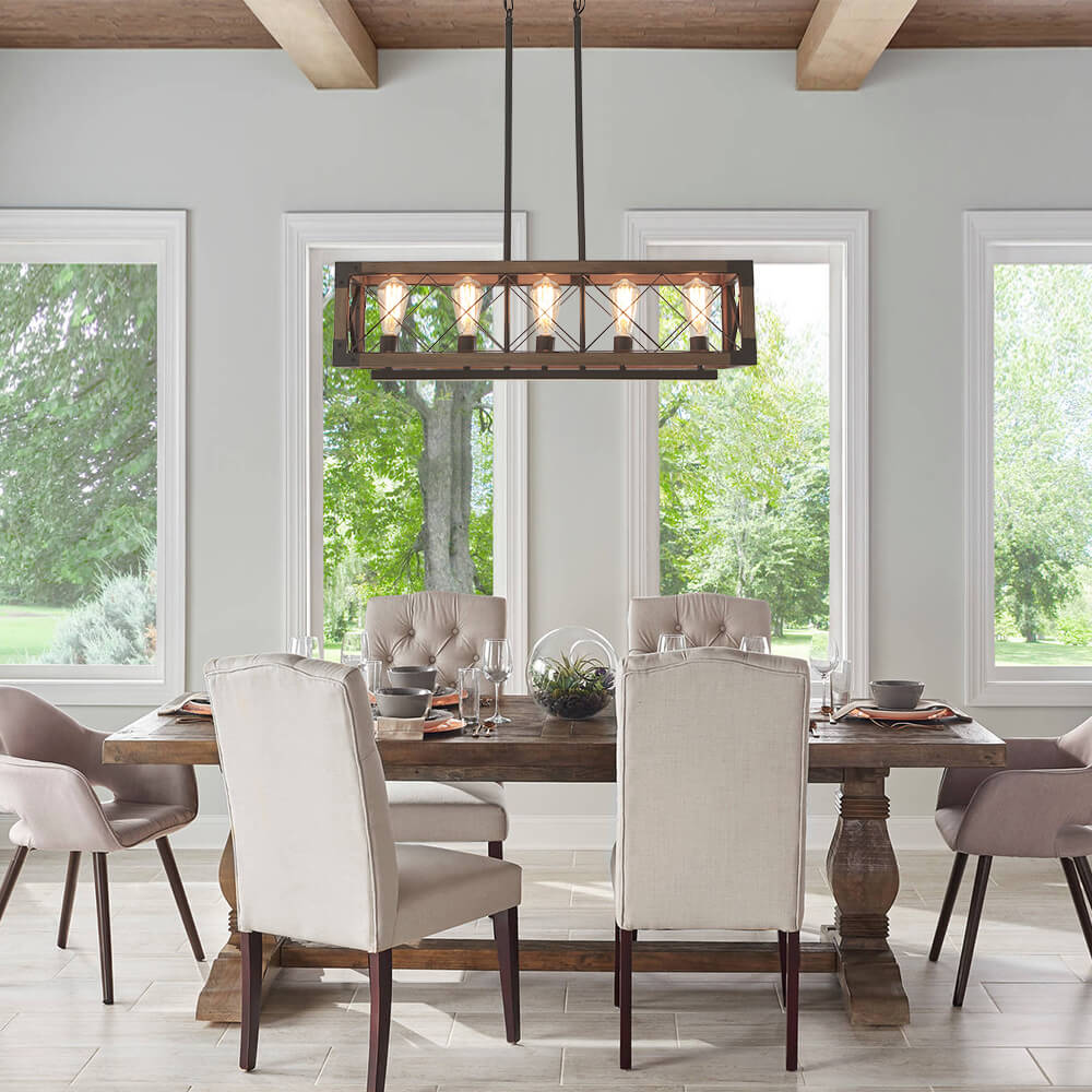 Pendant Light Wood Metal 80.0 cm Brown Black Dining Room Kitchen Island Industrial Farmhouse Ceiling Fixture | Thomler