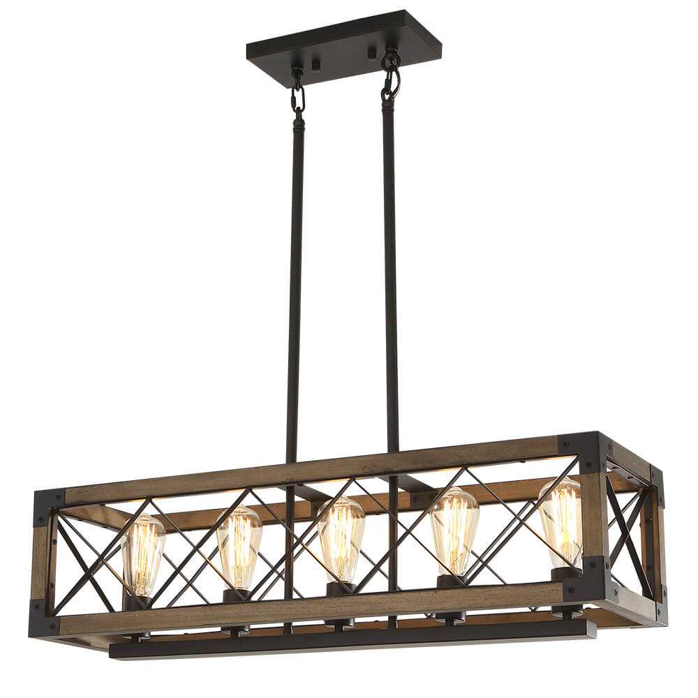 Pendant Light Wood Metal 80.0 cm Brown Black Dining Room Kitchen Island Industrial Farmhouse Ceiling Fixture | Thomler