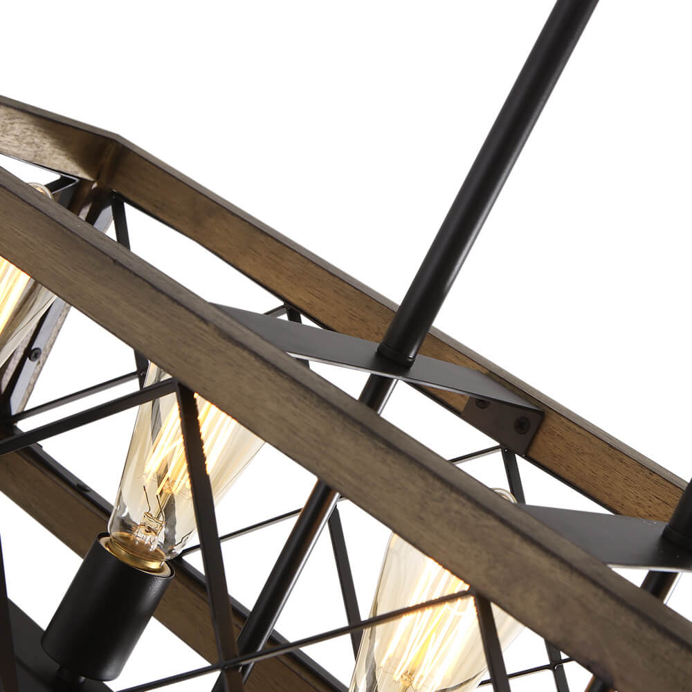 Pendant Light Wood Metal 80.0 cm Brown Black Dining Room Kitchen Island Industrial Farmhouse Ceiling Fixture | Thomler