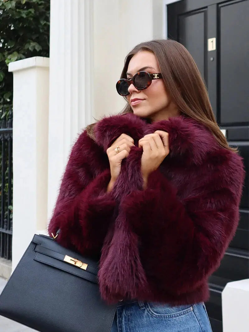 Plush Synthetic Fur Overcoat with Oversized Notch Collar for Women – Winter Warmth & Cruelty-Free Style | Thomler