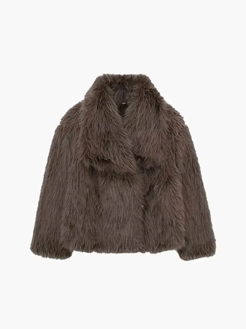 Plush Synthetic Fur Overcoat with Oversized Notch Collar for Women – Winter Warmth & Cruelty-Free Style | Thomler