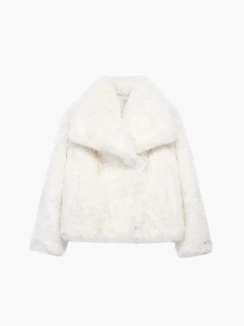 Plush Synthetic Fur Overcoat with Oversized Notch Collar for Women – Winter Warmth & Cruelty-Free Style | Thomler