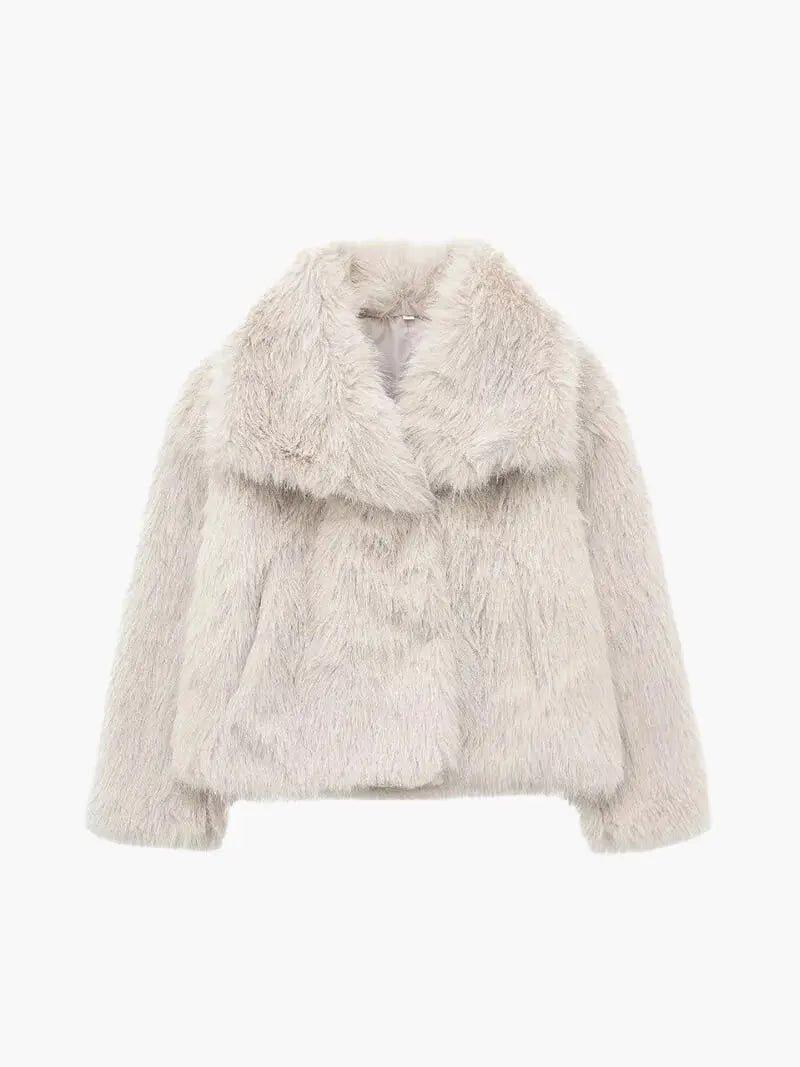 Plush Synthetic Fur Overcoat with Oversized Notch Collar for Women – Winter Warmth & Cruelty-Free Style | Thomler