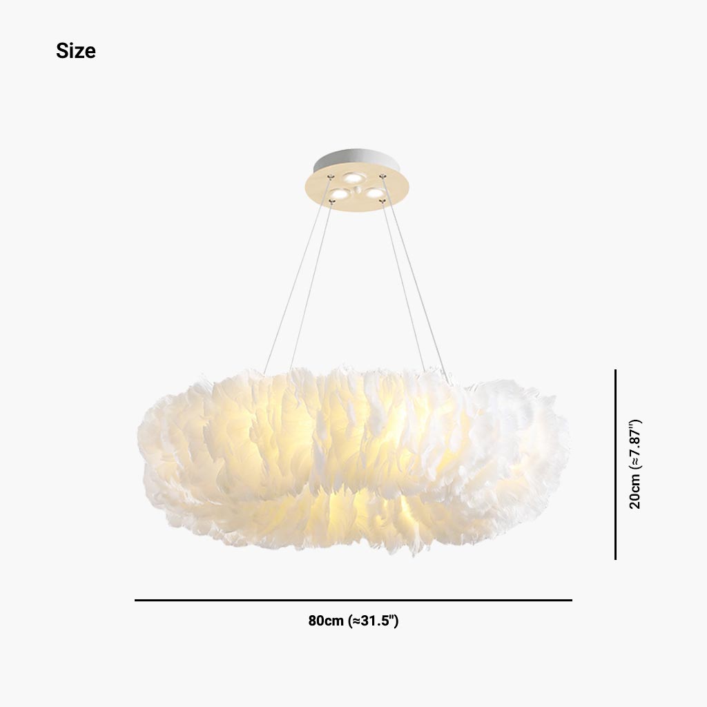 Pendant Light Feather Ring 19.7 in Adjustable Pink Bedroom Ceiling Lamp Soft Fluffy Nordic Minimalist Lighting | Thomler