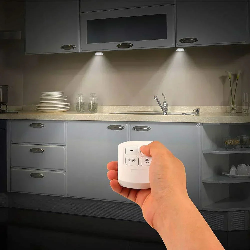 Under Cabinet Light LED Battery Powered Set Of 3 White Kitchen Cupboard Shelf Lighting Remote Control Dimmable Wireless Stick On | Thomler