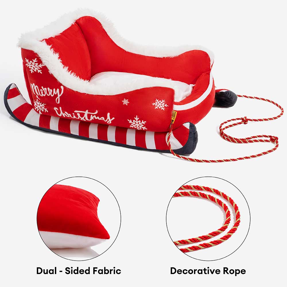 Holiday Sleigh Dog Bed with Plush Velvet Lining for Small to Large Dogs Winter Pet Lounger Christmas Decor | Thomler