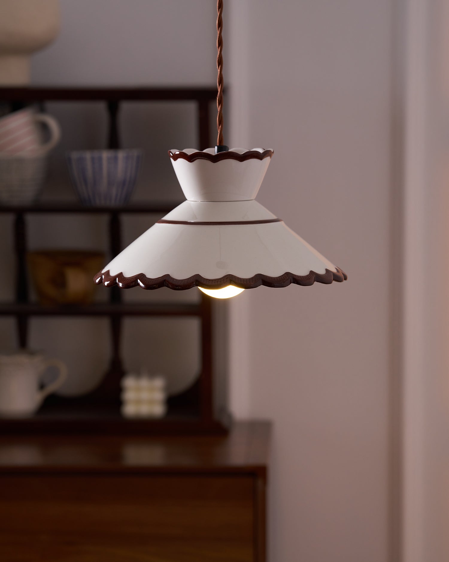 Pendant Light Ceramic 9.6 in Cream Vintage Dining Room Kitchen Island Hanging Ceiling Lamp | Thomler