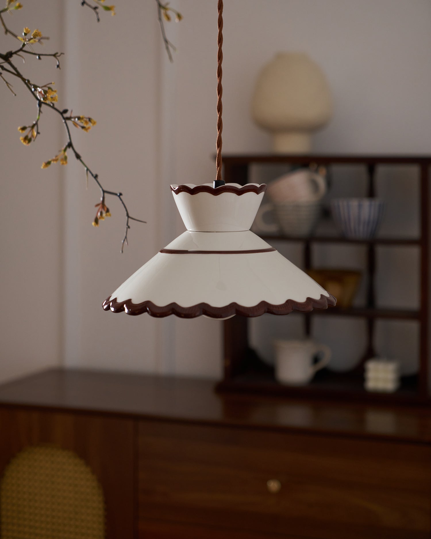 Pendant Light Ceramic 9.6 in Cream Vintage Dining Room Kitchen Island Hanging Ceiling Lamp | Thomler