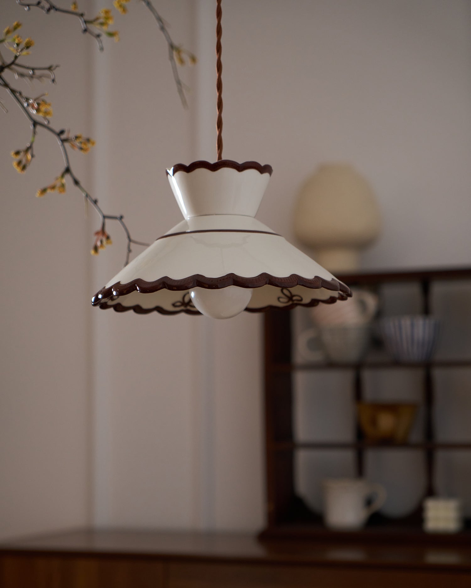 Pendant Light Ceramic 9.6 in Cream Vintage Dining Room Kitchen Island Hanging Ceiling Lamp | Thomler